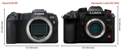 Größenvergleich: Canon EOS RP vs. Panasonic Lumix DC-GH6 Größenvergleich: Canon EOS RP vs. Panasonic Lumix DC-GH6