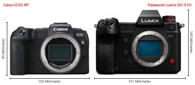 Größenvergleich: Canon EOS RP vs. Panasonic Lumix DC-S1H Größenvergleich: Canon EOS RP vs. Panasonic Lumix DC-S1H