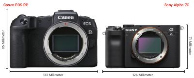 Größenvergleich: Canon EOS RP vs. Sony Alpha 7C Größenvergleich: Canon EOS RP vs. Sony Alpha 7C