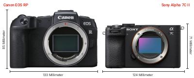 Größenvergleich: Canon EOS RP vs. Sony Alpha 7C II Größenvergleich: Canon EOS RP vs. Sony Alpha 7C II