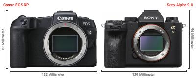 Größenvergleich: Canon EOS RP vs. Sony Alpha 9 II Größenvergleich: Canon EOS RP vs. Sony Alpha 9 II
