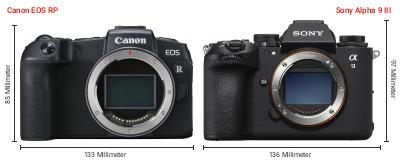 Größenvergleich: Canon EOS RP vs. Sony Alpha 9 III Größenvergleich: Canon EOS RP vs. Sony Alpha 9 III