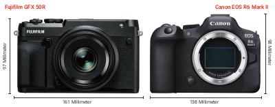 Größenvergleich: Fujifilm GFX 50R vs. Canon EOS R6 Mark II Größenvergleich: Fujifilm GFX 50R vs. Canon EOS R6 Mark II