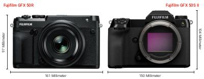 Größenvergleich: Fujifilm GFX 50R vs. Fujifilm GFX 50S II Größenvergleich: Fujifilm GFX 50R vs. Fujifilm GFX 50S II