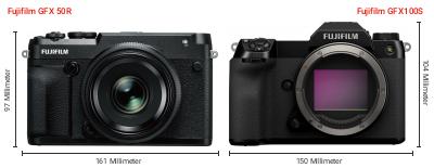 Größenvergleich: Fujifilm GFX 50R vs. Fujifilm GFX100S Größenvergleich: Fujifilm GFX 50R vs. Fujifilm GFX100S