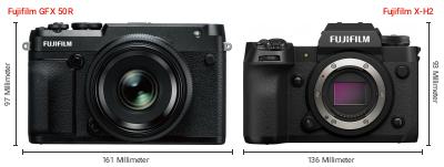Größenvergleich: Fujifilm GFX 50R vs. Fujifilm X-H2 Größenvergleich: Fujifilm GFX 50R vs. Fujifilm X-H2