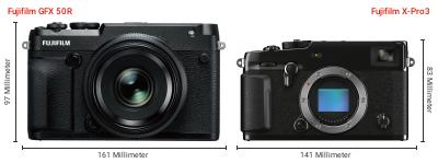 Größenvergleich: Fujifilm GFX 50R vs. Fujifilm X-Pro3 Größenvergleich: Fujifilm GFX 50R vs. Fujifilm X-Pro3