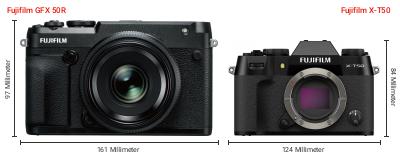 Größenvergleich: Fujifilm GFX 50R vs. Fujifilm X-T50 Größenvergleich: Fujifilm GFX 50R vs. Fujifilm X-T50
