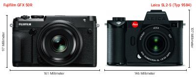 Größenvergleich: Fujifilm GFX 50R vs. Leica SL2-S (Typ 9584) Größenvergleich: Fujifilm GFX 50R vs. Leica SL2-S (Typ 9584)