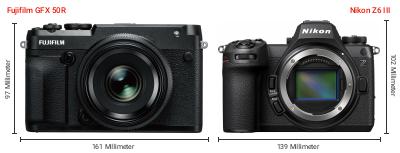 Größenvergleich: Fujifilm GFX 50R vs. Nikon Z6 III Größenvergleich: Fujifilm GFX 50R vs. Nikon Z6 III