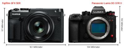 Größenvergleich: Fujifilm GFX 50R vs. Panasonic Lumix DC-S1R II Größenvergleich: Fujifilm GFX 50R vs. Panasonic Lumix DC-S1R II