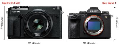 Größenvergleich: Fujifilm GFX 50R vs. Sony Alpha 1 Größenvergleich: Fujifilm GFX 50R vs. Sony Alpha 1