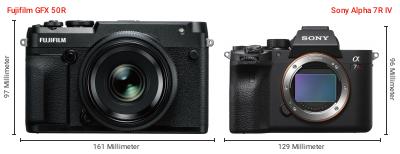 Größenvergleich: Fujifilm GFX 50R vs. Sony Alpha 7R IV Größenvergleich: Fujifilm GFX 50R vs. Sony Alpha 7R IV