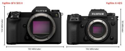 Größenvergleich: Fujifilm GFX 50S II vs. Fujifilm X-H2S Größenvergleich: Fujifilm GFX 50S II vs. Fujifilm X-H2S
