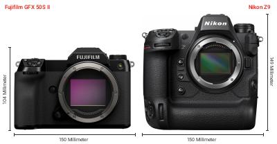 Größenvergleich: Fujifilm GFX 50S II vs. Nikon Z9 Größenvergleich: Fujifilm GFX 50S II vs. Nikon Z9