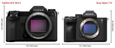 Größenvergleich: Fujifilm GFX 50S II vs. Sony Alpha 7 IV Größenvergleich: Fujifilm GFX 50S II vs. Sony Alpha 7 IV