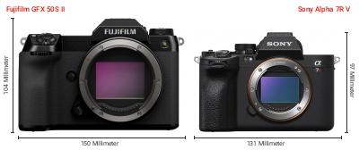 Größenvergleich: Fujifilm GFX 50S II vs. Sony Alpha 7R V Größenvergleich: Fujifilm GFX 50S II vs. Sony Alpha 7R V