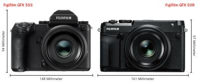 Größenvergleich: Fujifilm GFX 50S vs. Fujifilm GFX 50R Größenvergleich: Fujifilm GFX 50S vs. Fujifilm GFX 50R