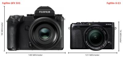 Größenvergleich: Fujifilm GFX 50S vs. Fujifilm X-E3 Größenvergleich: Fujifilm GFX 50S vs. Fujifilm X-E3