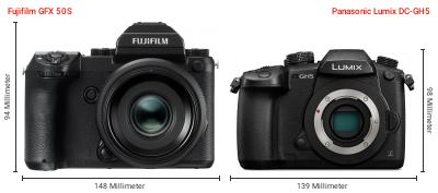 Größenvergleich: Fujifilm GFX 50S vs. Panasonic Lumix DC-GH5 Größenvergleich: Fujifilm GFX 50S vs. Panasonic Lumix DC-GH5