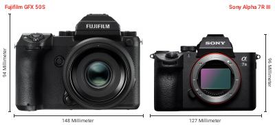 Größenvergleich: Fujifilm GFX 50S vs. Sony Alpha 7R III Größenvergleich: Fujifilm GFX 50S vs. Sony Alpha 7R III