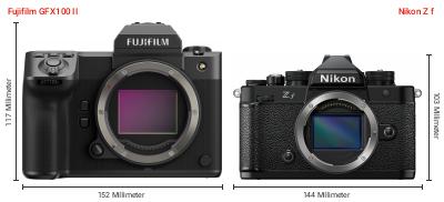 Größenvergleich: Fujifilm GFX100 II vs. Nikon Z f Größenvergleich: Fujifilm GFX100 II vs. Nikon Z f