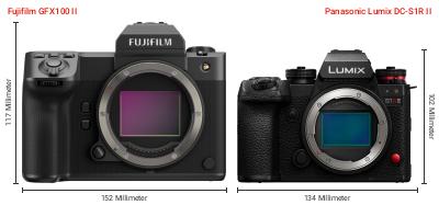 Größenvergleich: Fujifilm GFX100 II vs. Panasonic Lumix DC-S1R II