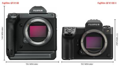 Größenvergleich: Fujifilm GFX100 vs. Fujifilm GFX100 II Größenvergleich: Fujifilm GFX100 vs. Fujifilm GFX100 II