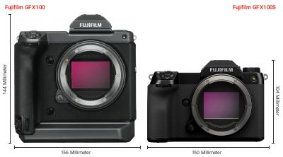 Größenvergleich: Fujifilm GFX100 vs. Fujifilm GFX100S Größenvergleich: Fujifilm GFX100 vs. Fujifilm GFX100S