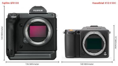 Größenvergleich: Fujifilm GFX100 vs. Hasselblad X1D II 50C Größenvergleich: Fujifilm GFX100 vs. Hasselblad X1D II 50C