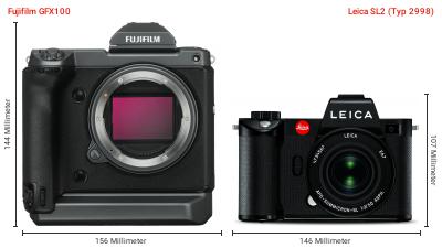 Größenvergleich: Fujifilm GFX100 vs. Leica SL2 (Typ 2998) Größenvergleich: Fujifilm GFX100 vs. Leica SL2 (Typ 2998)