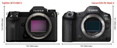 Größenvergleich: Fujifilm GFX100S II vs. Canon EOS R5 Mark II Größenvergleich: Fujifilm GFX100S II vs. Canon EOS R5 Mark II