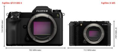 Größenvergleich: Fujifilm GFX100S II vs. Fujifilm X-M5 Größenvergleich: Fujifilm GFX100S II vs. Fujifilm X-M5