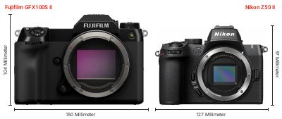 Größenvergleich: Fujifilm GFX100S II vs. Nikon Z50 II Größenvergleich: Fujifilm GFX100S II vs. Nikon Z50 II