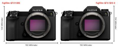 Größenvergleich: Fujifilm GFX100S vs. Fujifilm GFX 50S II Größenvergleich: Fujifilm GFX100S vs. Fujifilm GFX 50S II