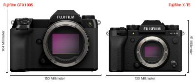 Größenvergleich: Fujifilm GFX100S vs. Fujifilm X-T5 Größenvergleich: Fujifilm GFX100S vs. Fujifilm X-T5