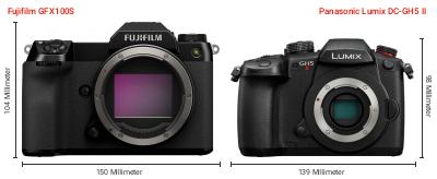 Größenvergleich: Fujifilm GFX100S vs. Panasonic Lumix DC-GH5 II Größenvergleich: Fujifilm GFX100S vs. Panasonic Lumix DC-GH5 II