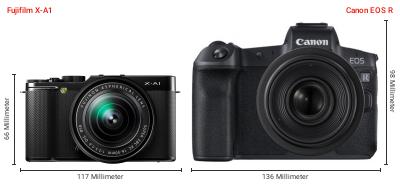 Größenvergleich: Fujifilm X-A1 vs. Canon EOS R Größenvergleich: Fujifilm X-A1 vs. Canon EOS R
