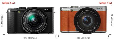 Größenvergleich: Fujifilm X-A1 vs. Fujifilm X-A2 Größenvergleich: Fujifilm X-A1 vs. Fujifilm X-A2