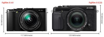 Größenvergleich: Fujifilm X-A1 vs. Fujifilm X-E2S Größenvergleich: Fujifilm X-A1 vs. Fujifilm X-E2S
