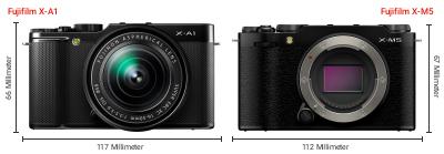 Größenvergleich: Fujifilm X-A1 vs. Fujifilm X-M5 Größenvergleich: Fujifilm X-A1 vs. Fujifilm X-M5