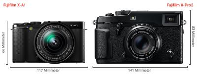 Größenvergleich: Fujifilm X-A1 vs. Fujifilm X-Pro2 Größenvergleich: Fujifilm X-A1 vs. Fujifilm X-Pro2