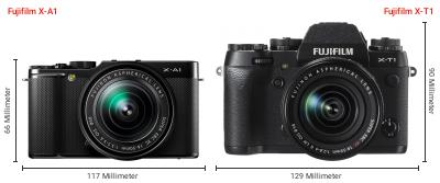 Größenvergleich: Fujifilm X-A1 vs. Fujifilm X-T1 Größenvergleich: Fujifilm X-A1 vs. Fujifilm X-T1