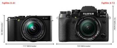 Größenvergleich: Fujifilm X-A1 vs. Fujifilm X-T2