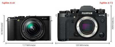Größenvergleich: Fujifilm X-A1 vs. Fujifilm X-T3
