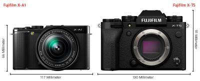 Größenvergleich: Fujifilm X-A1 vs. Fujifilm X-T5