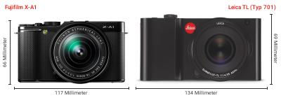 Größenvergleich: Fujifilm X-A1 vs. Leica TL (Typ 701)