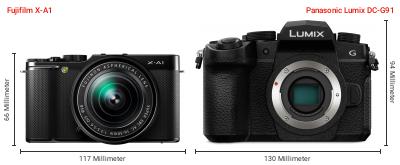 Größenvergleich: Fujifilm X-A1 vs. Panasonic Lumix DC-G91