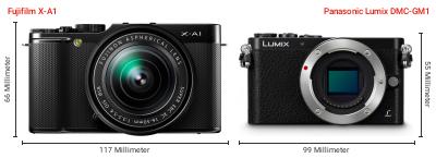 Größenvergleich: Fujifilm X-A1 vs. Panasonic Lumix DMC-GM1 Größenvergleich: Fujifilm X-A1 vs. Panasonic Lumix DMC-GM1