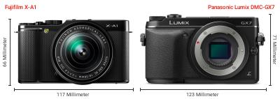 Größenvergleich: Fujifilm X-A1 vs. Panasonic Lumix DMC-GX7 Größenvergleich: Fujifilm X-A1 vs. Panasonic Lumix DMC-GX7